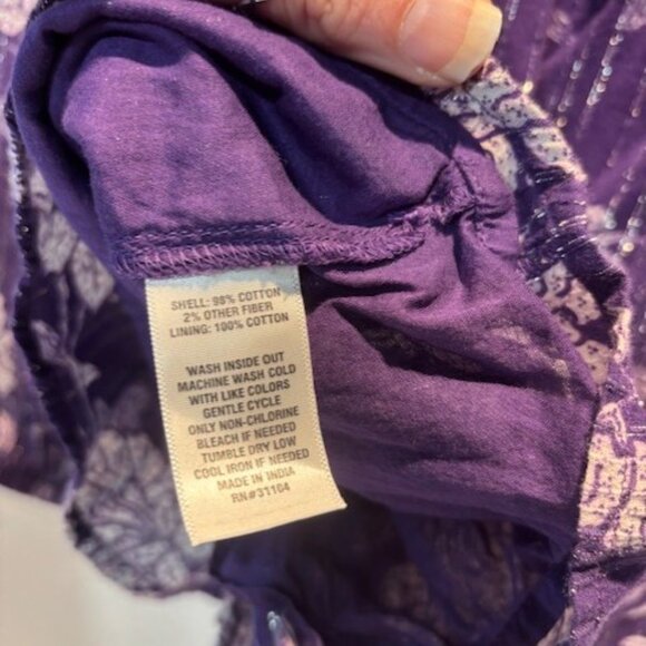 Crown & Ivy Blouse L Purple Silver Floral V Neck Long Sleeve Cottagecore Modern - Picture 7 of 7